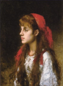 アレクセイ・ハルラモフ Painting - ロシアの美少女の肖像画 アレクセイ・ハルラモフ